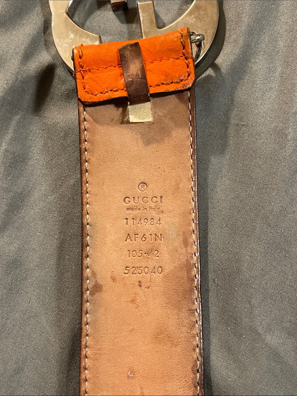 Gucci Orange Leather Men's Double G Belt with Silver Buckle - Picture 2 of 4